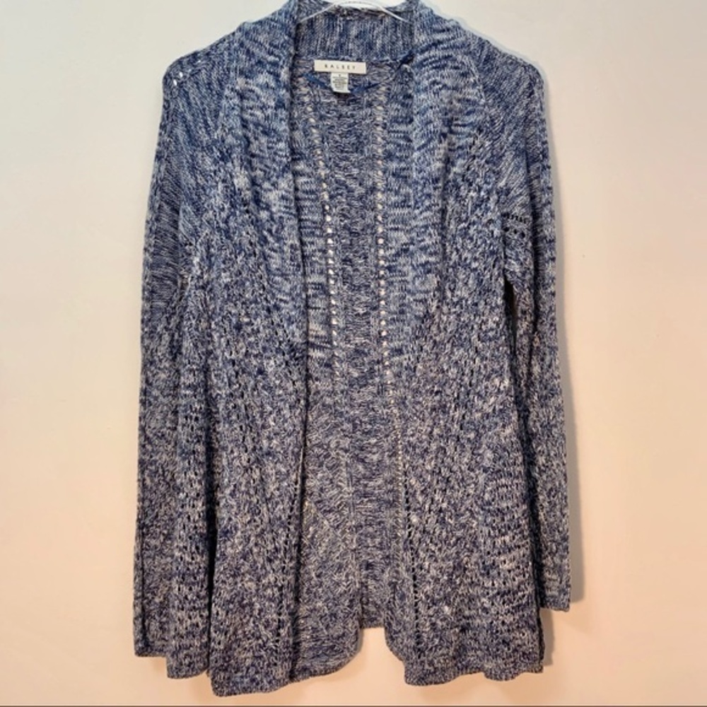 Ralsey Blue & White Long Sleeve Cotton Blend Cardigan Sweater